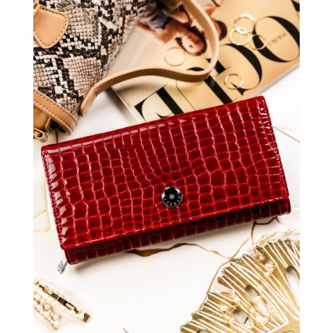 Klasyczny, duży portfel damski ze skóry naturalnej w czerwonym kolorze - Peterson