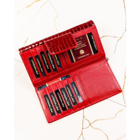 Klasyczny, duży portfel damski ze skóry naturalnej w czerwonym kolorze - Peterson