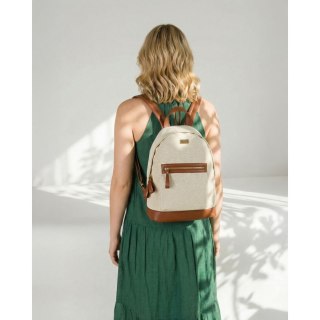 Płócienny plecak damski w beżowo-brązowym kolorze z kieszenią zewnętrzną - Rovicky