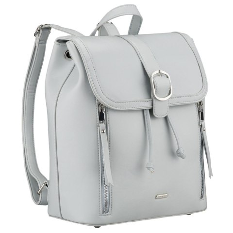Pojemny plecak damski ze skóry ekologicznej w szarym kolorze wyposażony w nóżki ochronne - Rovicky