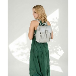 Pojemny plecak damski ze skóry ekologicznej w szarym kolorze wyposażony w nóżki ochronne - Rovicky