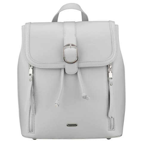 Pojemny plecak damski ze skóry ekologicznej w szarym kolorze wyposażony w nóżki ochronne - Rovicky