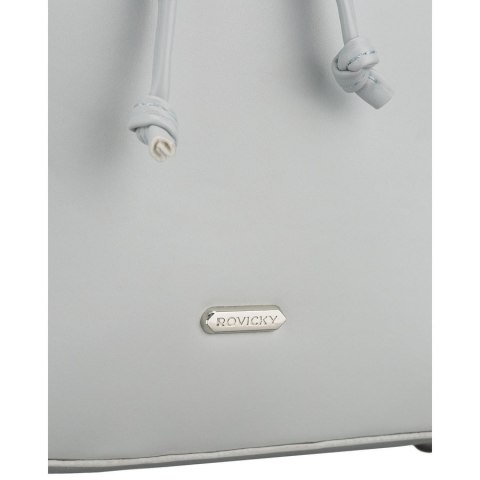 Pojemny plecak damski ze skóry ekologicznej w szarym kolorze wyposażony w nóżki ochronne - Rovicky