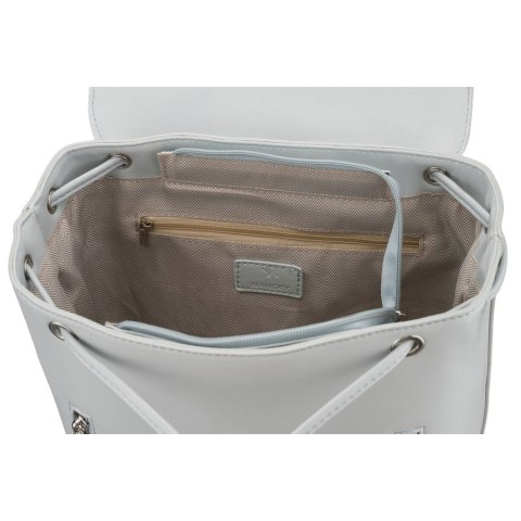 Pojemny plecak damski ze skóry ekologicznej w szarym kolorze wyposażony w nóżki ochronne - Rovicky