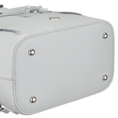 Pojemny plecak damski ze skóry ekologicznej w szarym kolorze wyposażony w nóżki ochronne - Rovicky