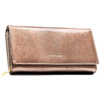 Portfel damski ze skóry naturalnej w brązowym kolorze, wyposażony w system RFID - Peterson