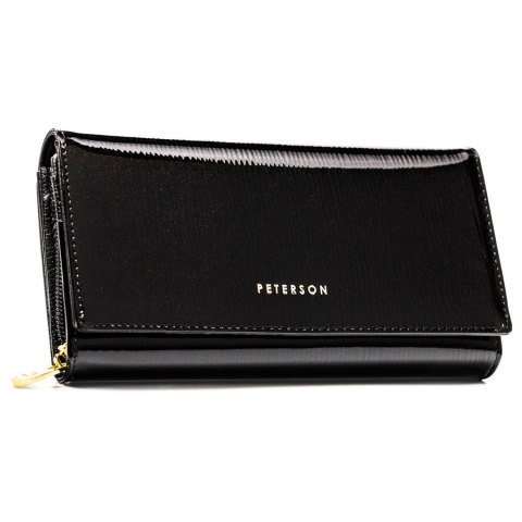 Portfel damski ze skóry naturalnej w czarnym kolorze, wyposażony w system RFID - Peterson