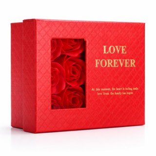 Pudełeczko na biżuterie z 6 szt. zapachowych róż mydlanych, czerwone na prezent BUK28CZE