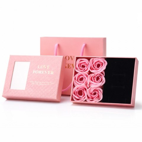 Pudełeczko na biżuterię z 6 szt. zapachowych róż mydlanych, różowe na prezent BUK28R