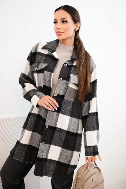 Koszula damska w kratę grafitowa oversize – Stylowy Wieszak