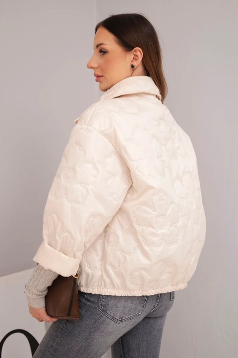 Kurtka damska wiosenna pikowana z kwiatowym wzorem beżowa