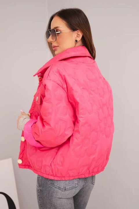 Kurtka damska wiosenna pikowana z kwiatowym wzorem różowa