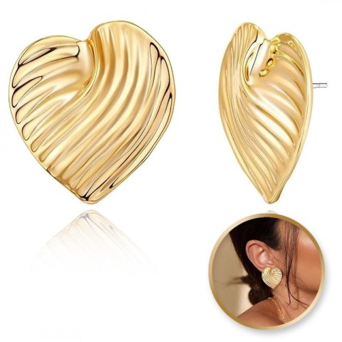 Kolczyki SERCA ze stali szlachetnej platerowane 14k złotem, ryflowane, sztyft KST3316