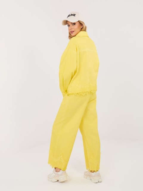 Żółte spodnie damskie RUE PARIS z kieszeniami bocznymi