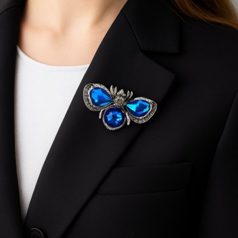 Broszka ozdobna - błękitny owad kryształy BZ223