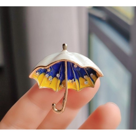 Broszka ozdobna kryształki PARASOLKA, niebieski, żółty BZ160