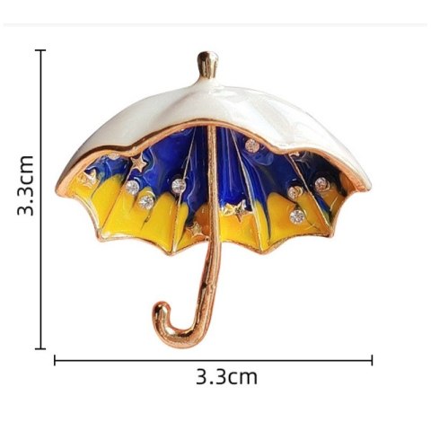 Broszka ozdobna kryształki PARASOLKA, niebieski, żółty BZ160