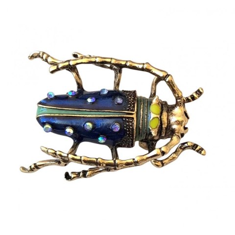 Broszka ozdobna kryształki niebieski chrabąszcz BZ171