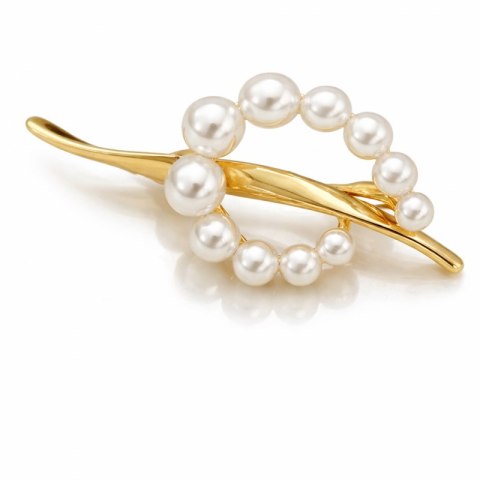 Broszka ozdobna - przeplatana złota z perłami BZ226