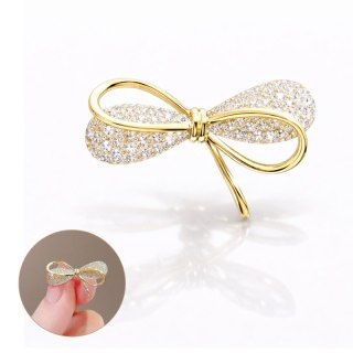 Broszka ozdobna - złota KOKARDA, cyrkonie BZ234