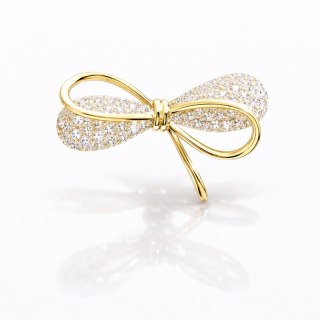 Broszka ozdobna - złota KOKARDA, cyrkonie BZ234