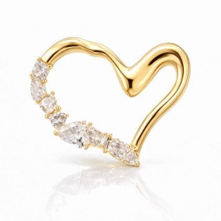 Broszka ozdobna - złote nieregularne Serce z cyrkoniami BZ231