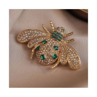 Broszka ozdobna - złoty Owad z zielonymi cyrkoniami BZ235