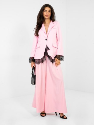 Pastelowa różowa marynarka damska elegancka z koronką ITALY MODA One Size