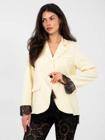 Marynarka damska elegancka żółta pastelowa z koronką ITALY MODA One Size