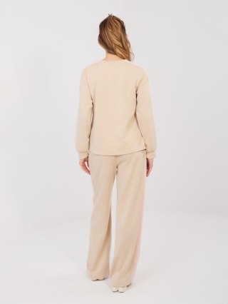 Beżowy komplet damski z bluzą w serduszka RUE PARIS