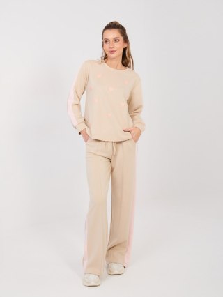 Beżowy komplet damski z bluzą w serduszka RUE PARIS