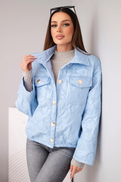 Niebieska kurtka damska pikowana wiosenna oversize z kołnierzem – Italy Moda