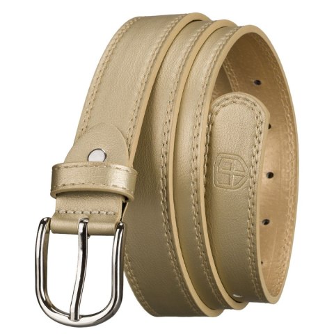 Beżowy, wąski pasek damski ze skóry ekologicznej - Peterson