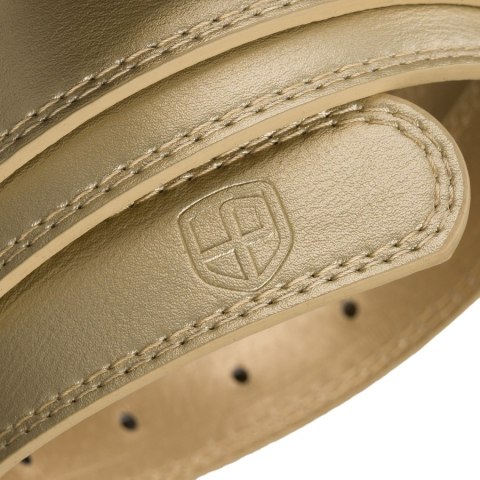 Beżowy, wąski pasek damski ze skóry ekologicznej - Peterson