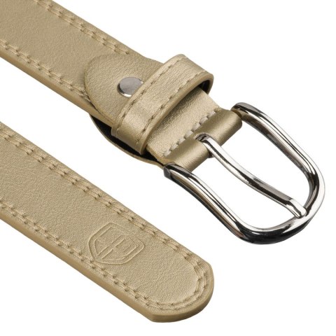 Beżowy, wąski pasek damski ze skóry ekologicznej - Peterson