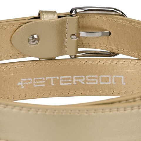 Beżowy, wąski pasek damski ze skóry ekologicznej - Peterson