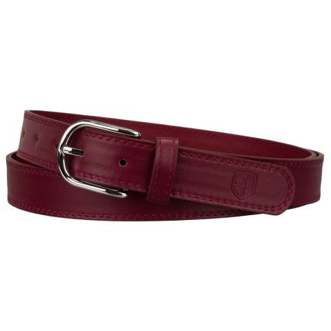 Burgundowy pasek damski ze skóry ekologicznej z klasyczną, srebrną klamrą - Peterson