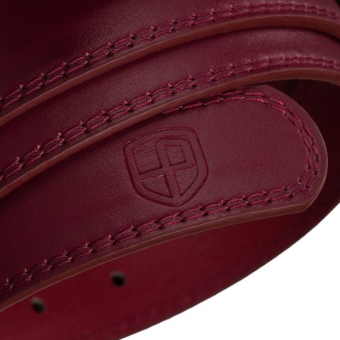 Burgundowy pasek damski ze skóry ekologicznej z klasyczną, srebrną klamrą - Peterson