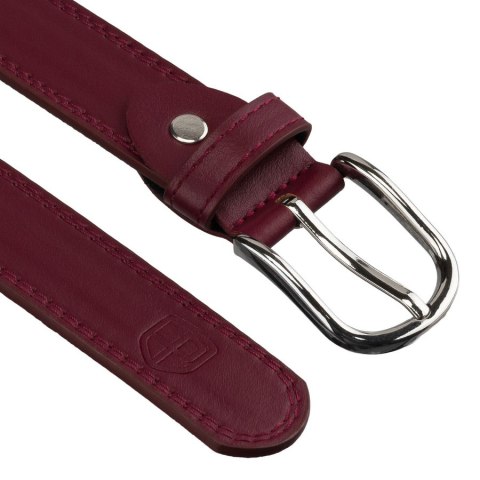 Burgundowy pasek damski ze skóry ekologicznej z klasyczną, srebrną klamrą - Peterson