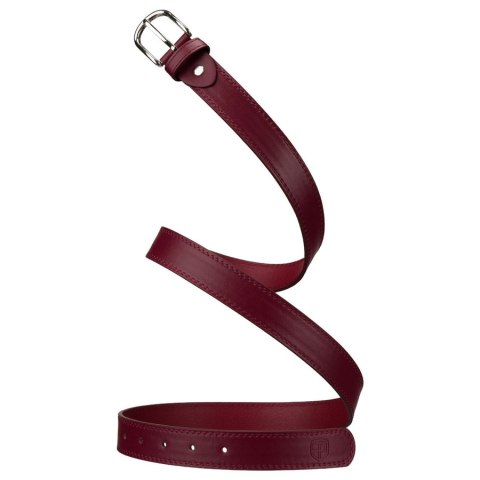 Burgundowy pasek damski ze skóry ekologicznej z klasyczną, srebrną klamrą - Peterson