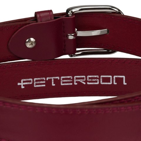 Burgundowy pasek damski ze skóry ekologicznej z klasyczną, srebrną klamrą - Peterson
