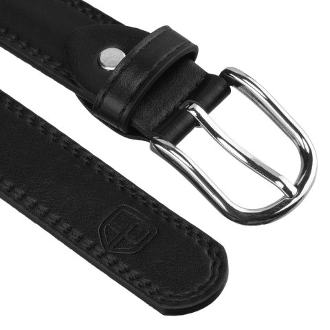 Czarny pasek damski ze skóry ekologicznej z klasyczną, srebrną klamrą - Peterson