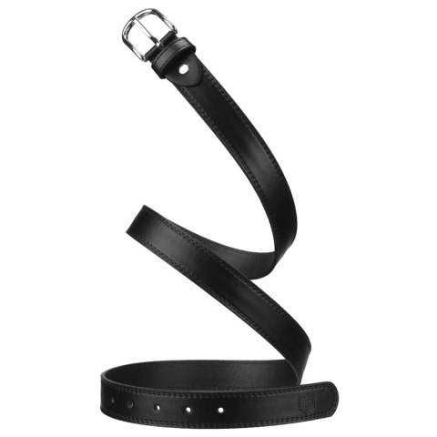 Czarny pasek damski ze skóry ekologicznej z klasyczną, srebrną klamrą - Peterson