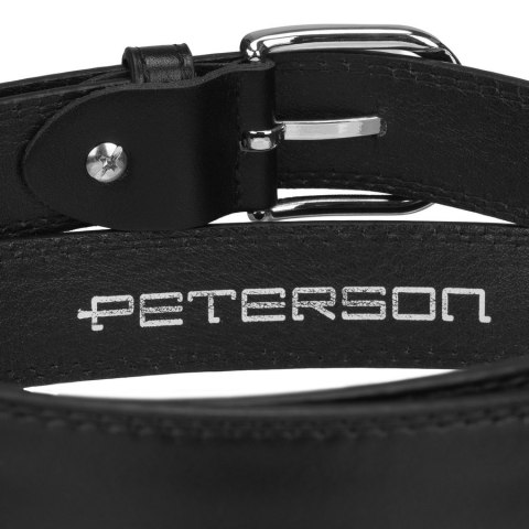 Czarny pasek damski ze skóry ekologicznej z klasyczną, srebrną klamrą - Peterson