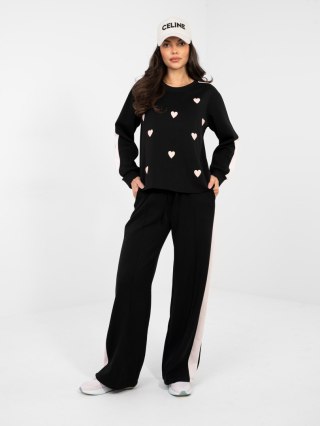 Czarny komplet damski z bluzą w serduszka RUE PARIS