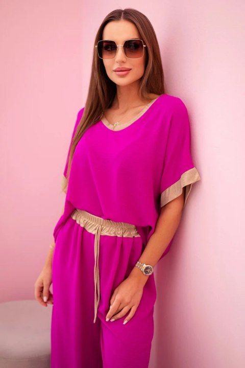 elegancki komplet damski fioletowy Made in Italy na modelce