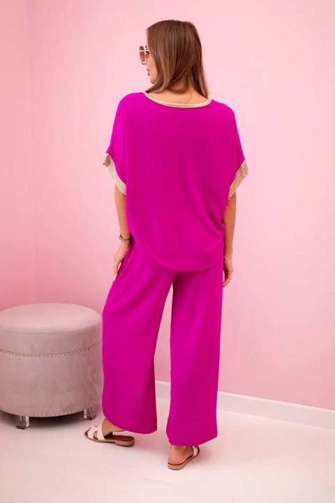 fioletowy komplet szerokie spodnie stylizacja