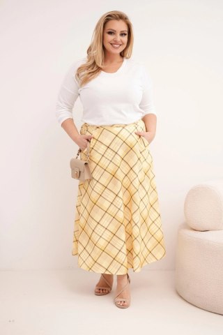 Spódnica damska Plus Size w kratę z szerokim dołem żółta