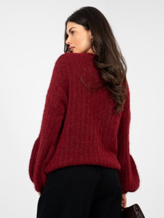 Bordowy sweter oversize w szeroki prążek ITALY MODA