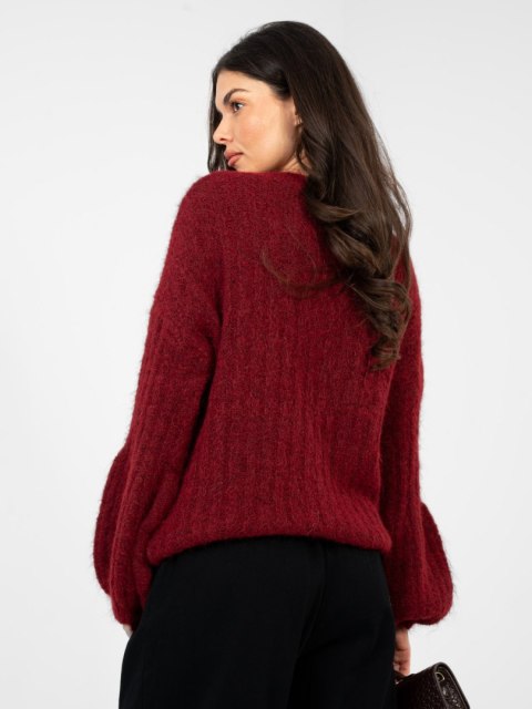 Sweter damski bordowy oversize z bufiastymi rękawami
